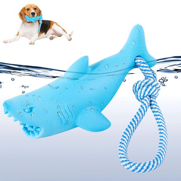 CoubonTail Dog Floating Toy, Dog Chew Toy for Aggressive Chewers, Pool Toy with Rope for Interactive Fetch & Play, Dog Beach Toy Set (Shark)