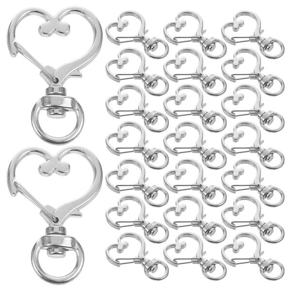 Milisten 50pcs Metal Swivel Lobster Clasp Snap Hook Heart Shape, Metal Heart Spring Snap Keychain Clip DIY Key Chains Accessories