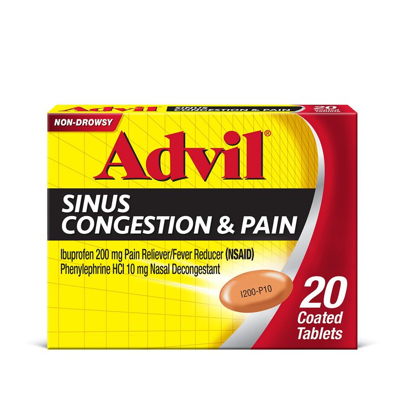 Advil Sinus Congestion and Pain Relief Tablets 20 Coated Tablets ...