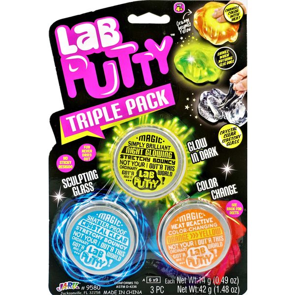 JA-RU Lab Putty Bundle Set (1 Fidget Pack, 3 Toys) Color Changing Putty, Magnetic Slime, Glow in The Dark Slime, Crystal Clear Slime. Sensory Putty & Stress Relief Therapy Toy 9580-1A