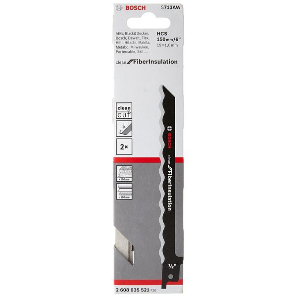 Bosch Professional 2 pieces Sabre Saw Blade S 713 AW Clean for Fibre Insulation (150 x 19 x 1 mm, sabre saw accessories)