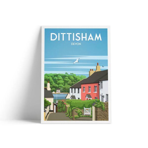 Dittisham Travel Poster - Quaint Cottages & Local Wildlife, A4 Size, 180gsm Matt Paper