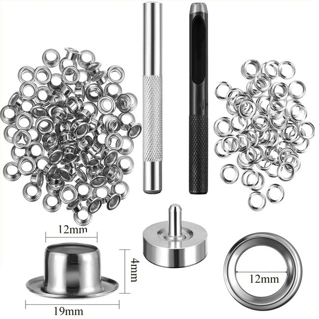 100sets Silver metal eyelets 6mm 10mm 14mm 20mm with hole punch tool For  Shoes Bag Leather