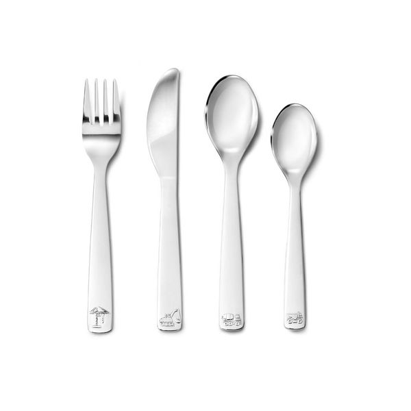 Zilverstad Children's Cutlery Construction Vehicles, 4-pcs, Stainless Steel, Silver, 21.5 x 15.5 x 2.5 cm