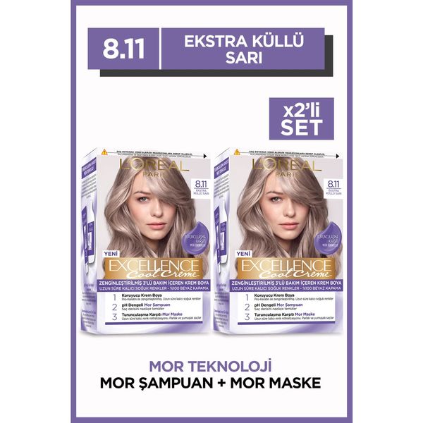 Excellence Cool Creme 8.11 Ekstra Küllü Sarı Saç Boyası 2'li Set