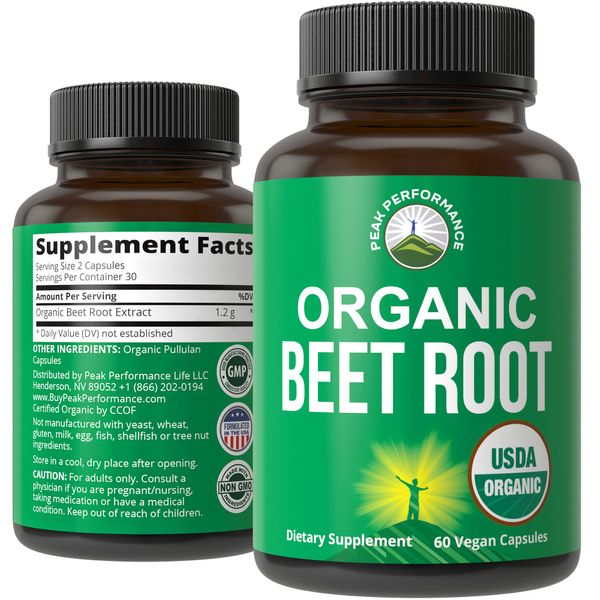 USDA Organic Beet Root Vegan Capsules. Beets Juice Powder Super Food Pills 1200 mg. Nitric Oxide Energy Boosting Beetroot Extract Capsules. Polyphenol Support Supplement for Women and Men