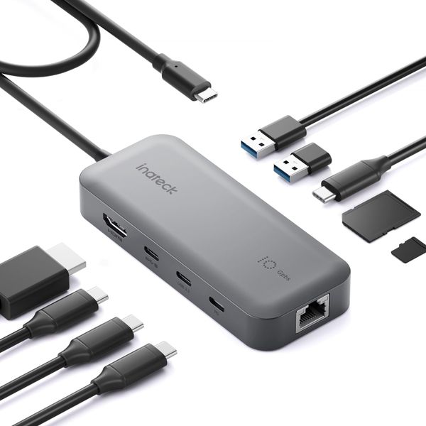 Inateck 10 in 1 USB C Hub, 4K 60Hz HDMI Docking Station, USB C Video＋Data, 100W PD, 10Gbps 2 USB 3.2 C, 2 USB 3.0 A, RJ45 Ethernet, SD/TF, 50cm Kable, Für Windows 7/10/11, Linux, MacOS 10.2, HB2030