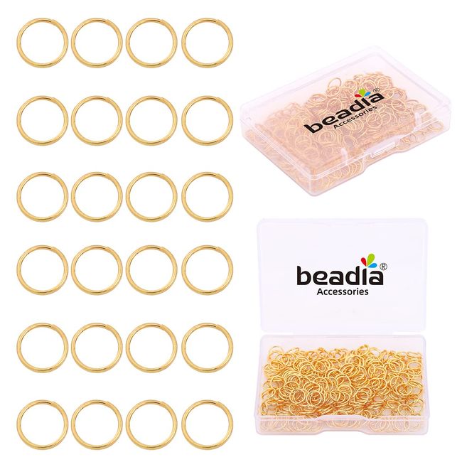 BEADIA 18K Gold Plated Jump Rings Non Tarnish 7mm 300pcs for Jewelry Making Findings