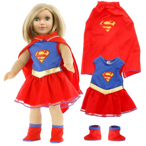 Dress Along Dolly 3pc Super Girl 18" Doll Outfit- American Clothes & Accessories Set Includes Dress, Shoes, Cape- Perfect Girl Gift Set for Less