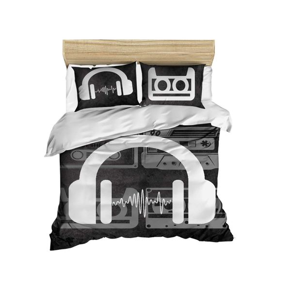 3D Printed 100% Cotton Music Bedding Set, Vintage Music Themed Bed Set, Full/Queen Size Quilt/Duvet Cover Set with Fitted Sheets, (6 Pcs)