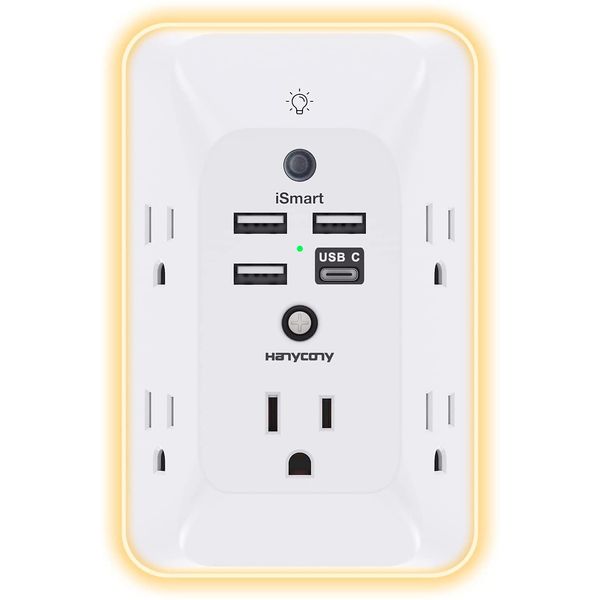 Outlet Extender with Night Light,  Multi Plug Outlet, USB Wall Charger Surge Pro