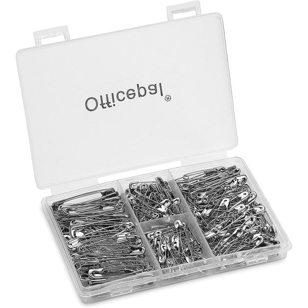 Officepal Premium Quality 4-Size Pack of Safety Pins- Top 250-Count – Durable, Rust-Resistant Nickel Plated Steel Set- Best Sewing Accessories Kit for Baby Clothing, Crafts, Arts (4-Size S)