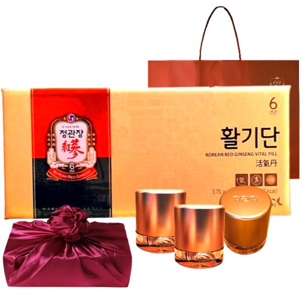 Cheong-Kwan-Jang 6-Year-old Vigor Dan Hwang Jin 30 Pills 112.5g + Shopping Bag Family Month Travel Golf Chuseok Lunar New Year Holiday Gift Set (with wrapping cloth) 1ea, 112.5g