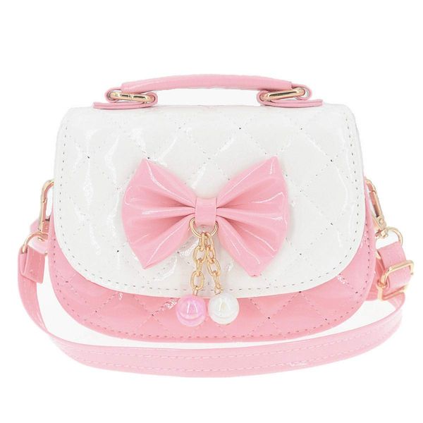 Little Girls Crossbody Purses for Kids - Toddler Mini Cute Princess Handbags Shoulder Bag (Bowknot Pink&White)