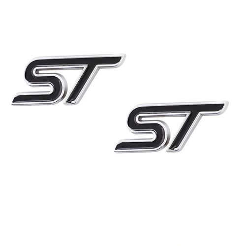 2 Pcs 3D Metal ST Emblem Logo ST Badge Sticker Decal Car Hood Truck Door Side Fender Lift Door Hatch Self-Adhesive Logo Nameplate (Black Silver)