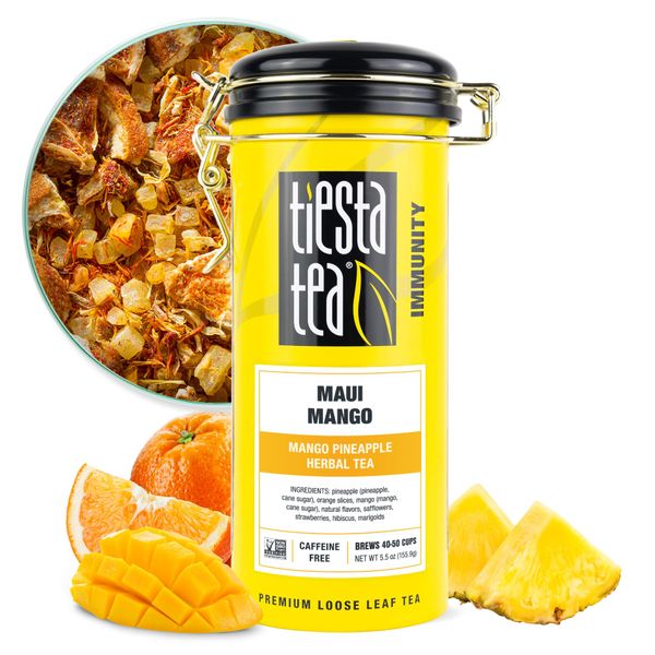 Tiesta Tea - Maui Mango | Mango Pineapple Herbal Tea | Premium Loose Leaf Tea Blend | Non-Caffeinated Fruit Tea | Make Hot or Iced Tea & Brews Up to 50 Cups - 5.5 Ounce Refillable Tin