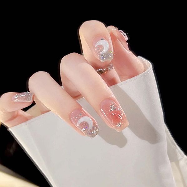 Nail Tips, 24 Pieces, Long Nail Tips, Popular, Cute Nail Tips, Glossy False Nails, Graduations, Weddings, Parties, Daily Life, Double-Sided Tape, Nail File Included