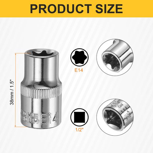 HARFINGTON 4pcs E-Torx Socket 1/2" Drive E14 External Torx Deep Socket CR-V 6 Point Spline Socket Star Female Bit Socket for Auto Repairs Home Maintenance DIY Hand-making 1.5" Length