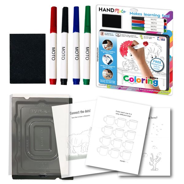 HandMoto Dry Erase Board with Tracing Paper for Kids - White Board for Writing, Learning & Drawing - Handheld Tracing Board (1 Board, 10 Drawing Tracing Papers, 4 Markers & 1 Eraser)(9x12)