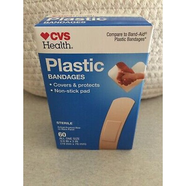 CVS HEALTH 60 BEIGE PLASTIC ADHESIVE BANDAGES ALL ONE SIZE 3/4" x 3" / ^