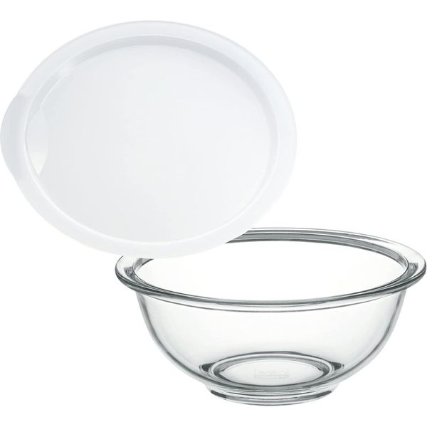 iwaki Heat Resistant Glass Bowl, Round, 3.5 gal (1.5 L) + Microwave Cover, For 1.5L