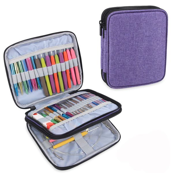 Teamoy Organiser Case for Interchangeable Circular Needles, Ergonomic Crochet hooks, Aluminum Crochet Hooks, Crochet Accessories and More - NO Accessories Included, Purple