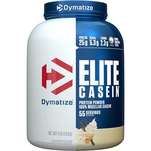 Dymatize Elite Casein Protein Powder 25 g BCAA 5.3 g Leucine 2.3 g Vanilla 4 lbs, 4 lbs (1 Pack)