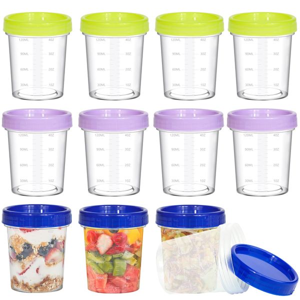 Surflyee 12 Pack Small Food Containers with Lids, 4OZ 120ML Plastic Containers with Graduation, Reusable Leakproof Airtight Small Plastic Pots with Lids for Sauce, Snack, Microwave and Fridge Safe