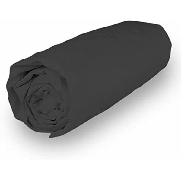 Soleil d'ocre Percale Fitted Sheet, Cotton, Anthracite, 90 x 190 cm