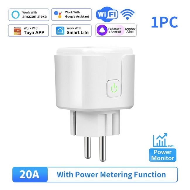 20A Tuya WiFi EU Smart Plug 220V Power Monitor Wireless Socket for Alexa EU  Plug