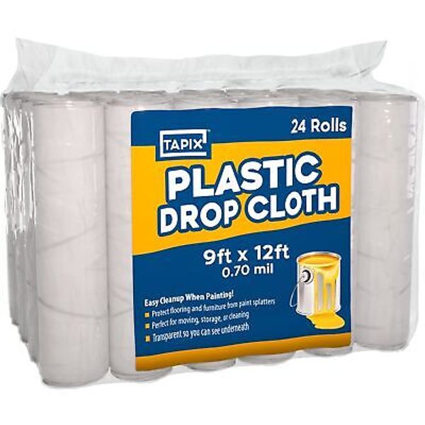 Painters Plastic Drop Cloth 24 Pack, 9x12 Feet, Plastic Tarp Dust Cover, Plas...