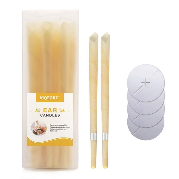 MQFORU Ear Candles,Candles Natural Beeswax Ear Wax Remover 10 Pcs All Natural Ear Candles Beeswax Candling Cones with 5 Protectors Disks