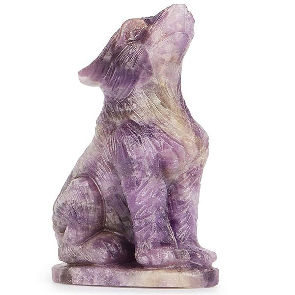 Hxswkk 2" Amethyst Decor Crystal Wolf Statue Hand Carved Wolf Decor Gemstone Animal Figurines Home Gifts Collection Sculpture (1pc, Amethyst)