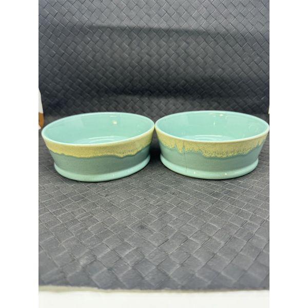 2 Pet  Bowls By Spectrum Designz Ceramic Pet Bowls Yellow Turquoise 5”