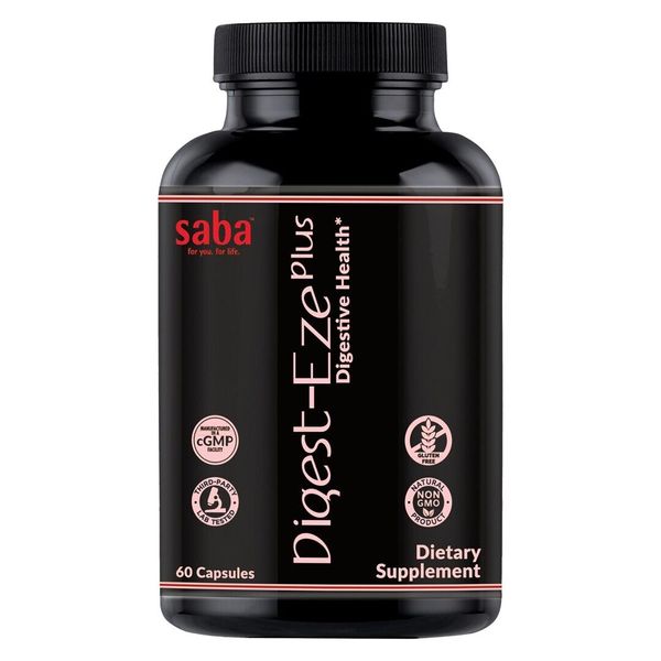 Saba Digest-EZE Plus– Plant-Sourced Enzymes, Prebiotics, Probiotics Supplement