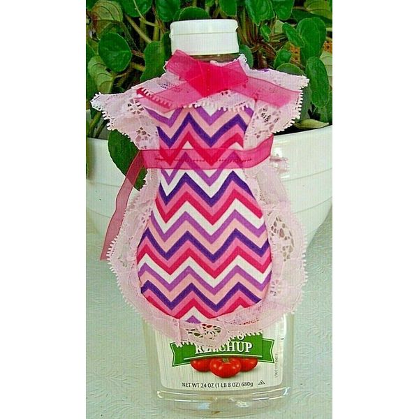 Fun Pink Chevron Print Apron Cover-up Dish soap Pancake syrup Catsup bottle Gift