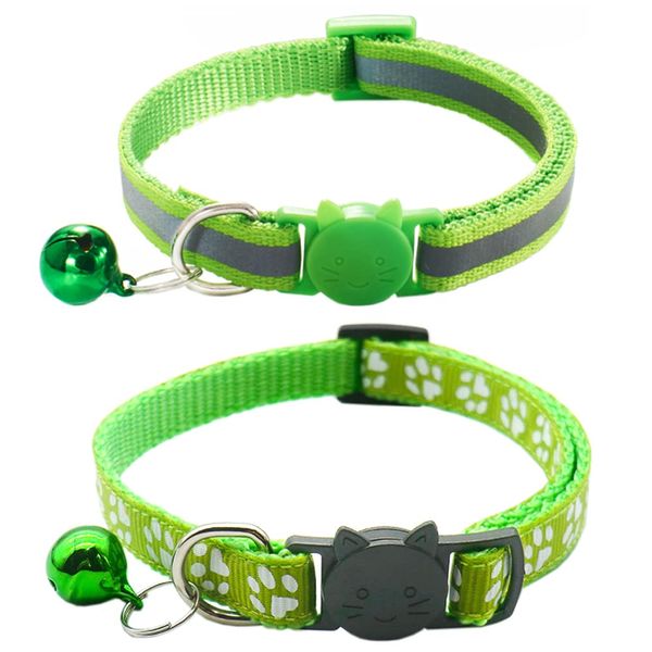 Qinao 2Pack Cat Collars Quick Release Reflective Kitten Collar with Bell & Safety Release (Light Green)