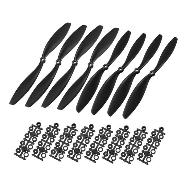 uxcell RC Propellers CW CCW 1045 10x4.5 Inch 2-Vane Fixed-Wing for Airplane Toy, Nylon Black 4 Pairs with Adapter Rings