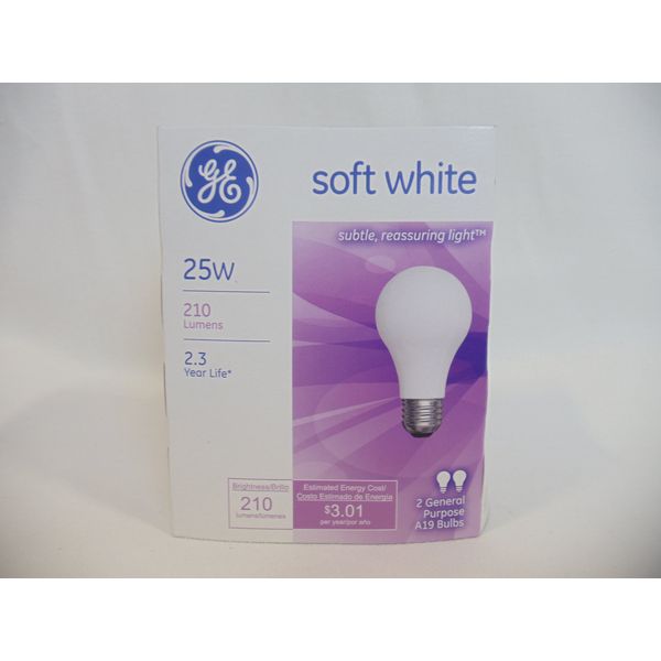 General Electric Ge Soft White Light Bulbs 25 W 210 Lumens A19 Med Base 4-1/4 In. Pack / 2