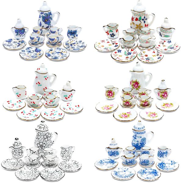 Shappy 90 Pcs 1:12 Scale Miniature Dollhouse Porcelain Floral Tea Cup Set Includes Mini Flower Pattern Teapot Cup Plates for Dollhouse Kitchen Accessories Miniature Supplies