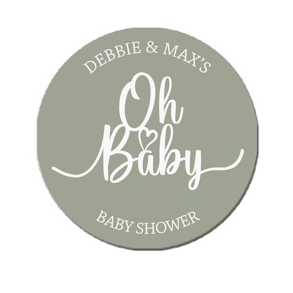 35 Personalised Oh Baby Shower Stickers Thank You Sweet Cone Bags Favour Kraft White Sage (Sage)