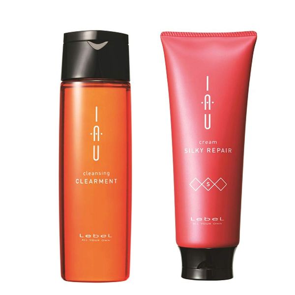 Lebel IAU Cleansing Clearment Hair Shampoo 200ml & Lebel IAU Silky Repair Hair Treatment 200ml Set (Green Tea Set)