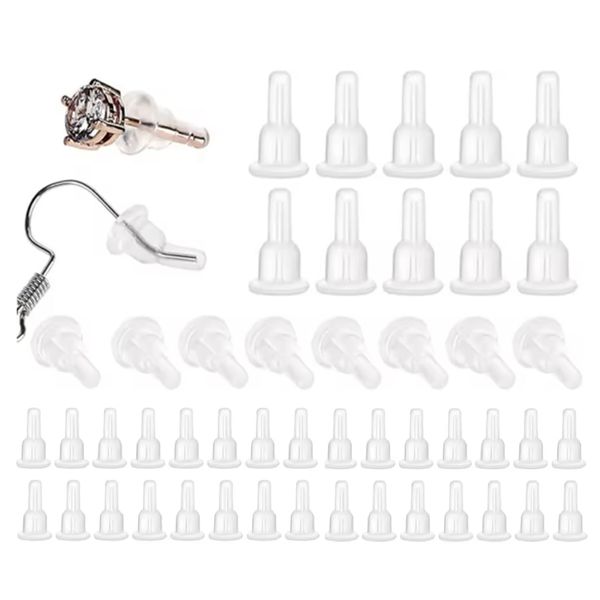 Silicone Earring Backs, 20-Pack, Long Rubber Stoppers and Protector Caps (40 Pieces)