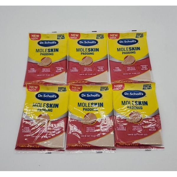 6 Pack Dr. Scholls Moleskin Padding (4+5/8 X 3+3/8") 3 Strips (18 Total)