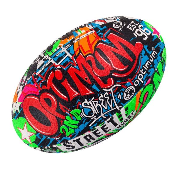 Optimum Street II Men’s Rugby Ball - Urban Play, Balanced & Responsive, Accurate Handling & Kicking, Top-Performing - Options With/Without Pump 2-Ply 410g Ball - Multicolour, Size 3