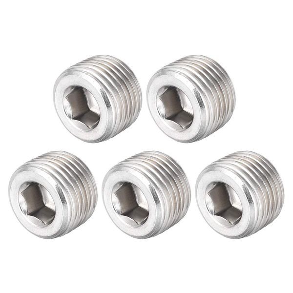 uxcell Hex Countersunk Plug Stainless Steel Pipe Fitting NPT Male Thread Socket Pipe Adapter Connector 1/2NPT, 5_pcs