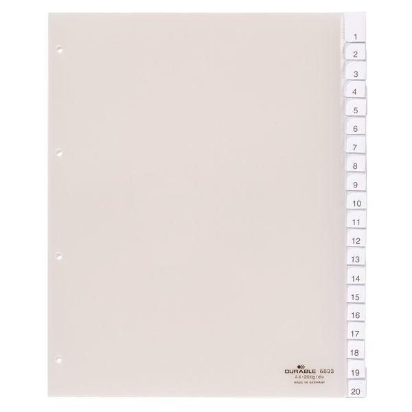 Durable 683319 Extra-Wide Index Set for Punched Pockets with 20 Division Sheets - Transparent