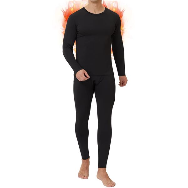 CL convallaria Long Johns Thermal Underwear for Men Fleece Lined Base Layer Set Top and Bottom for Cold Weather XS-4XL Black