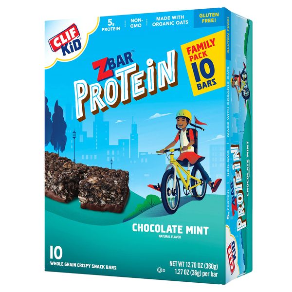 CLIF KID ZBAR - Protein Granola Bars - Chocolate Mint Flavor - Non-GMO - Organic -Lunch Box Snacks (1.27 Ounce Energy Bars, 10 Count)