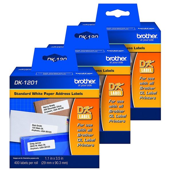 Brother Genuine DK-1201 Die-Cut Standard Address Labels, 400 Labels per Roll, 3 Rolls – for Use with All QL Label Printers